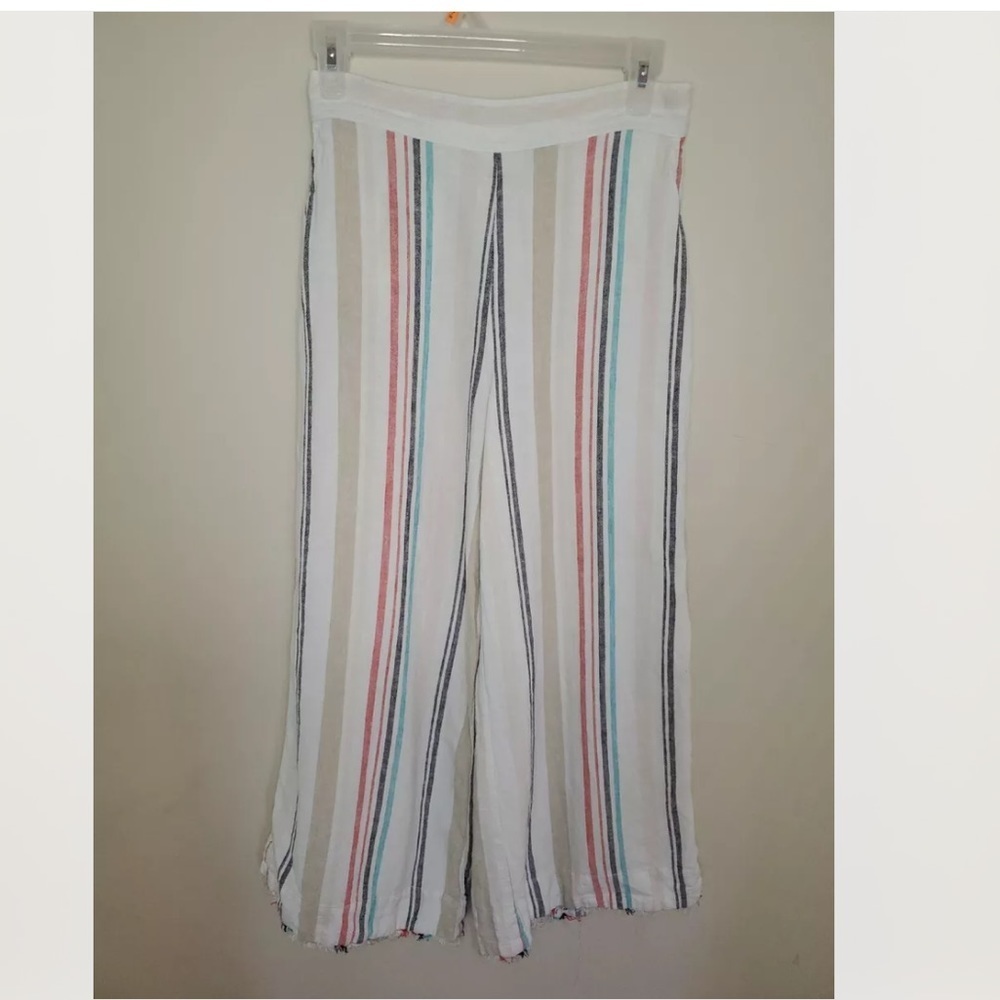 Cloth & Stone Linen Blend Wide Leg Pants Raw Hem striped Small.